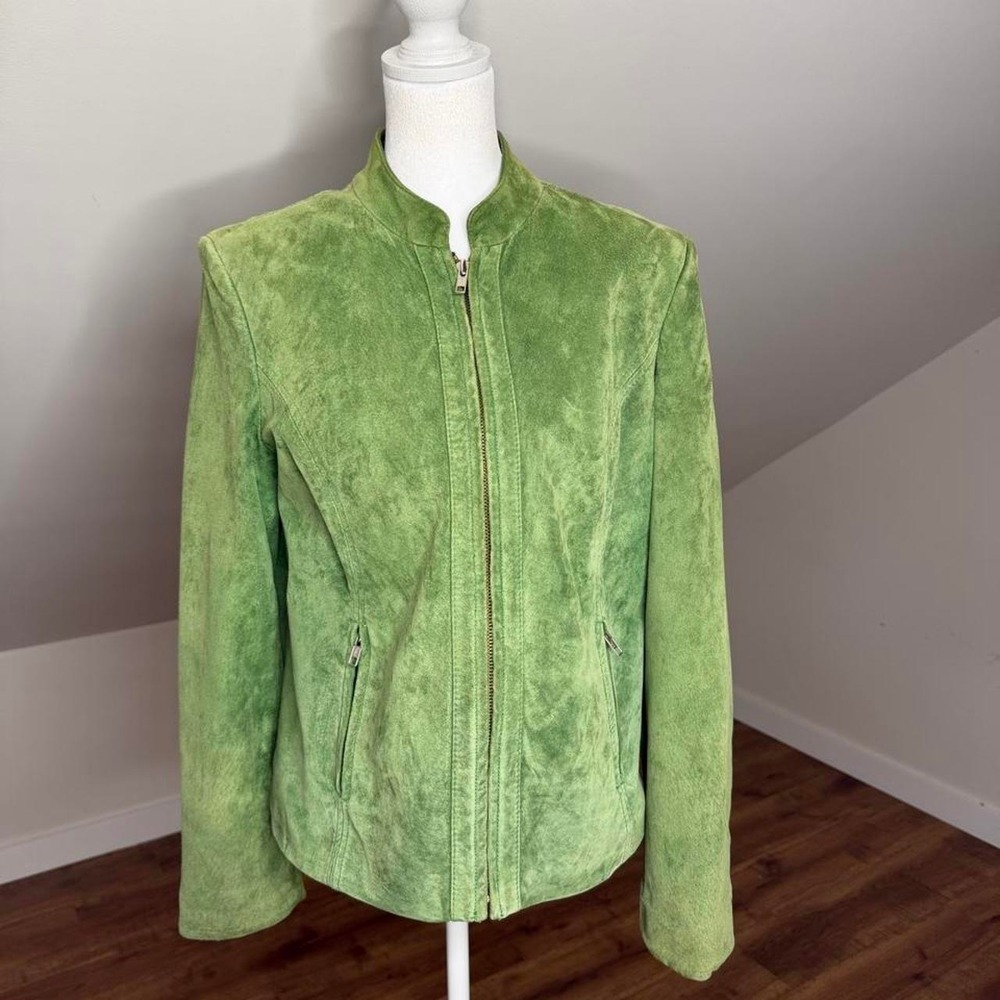 Preston & York Genuine Suede Leather Jacket Green Size M Y2K Practical Magic